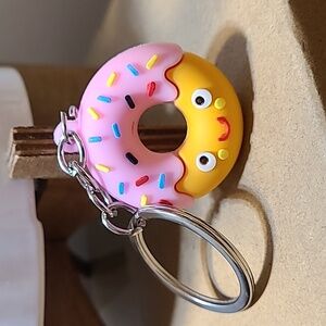 Cute Donut Keychain Pink Sprinkles Foodie Keyring Backpack Charm